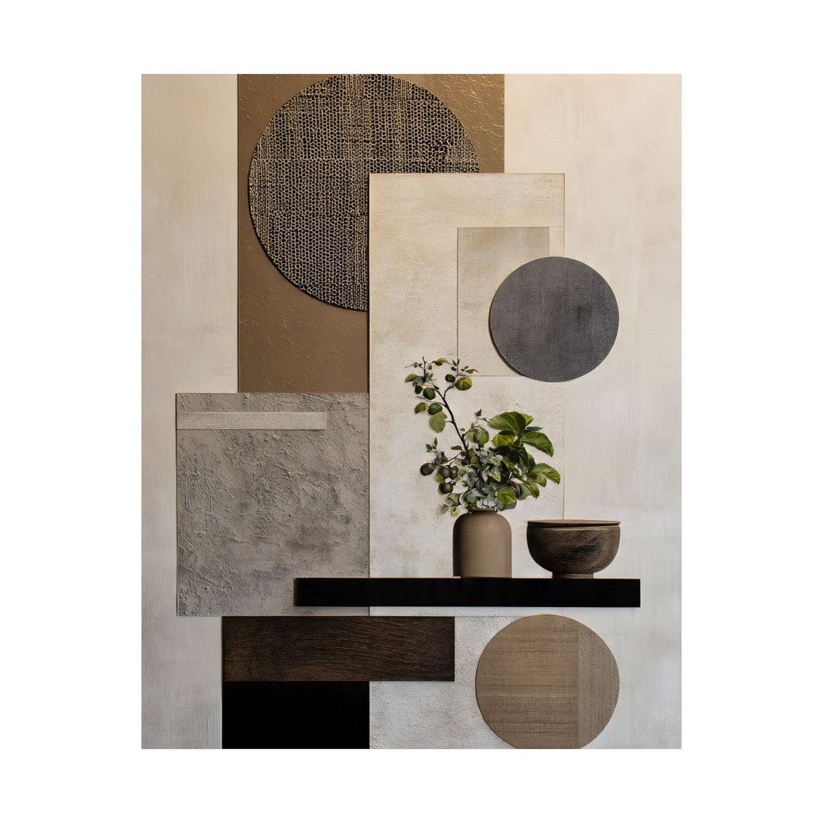 Neutral Geometric Still Life Poster — Matte Vertical Wall Art