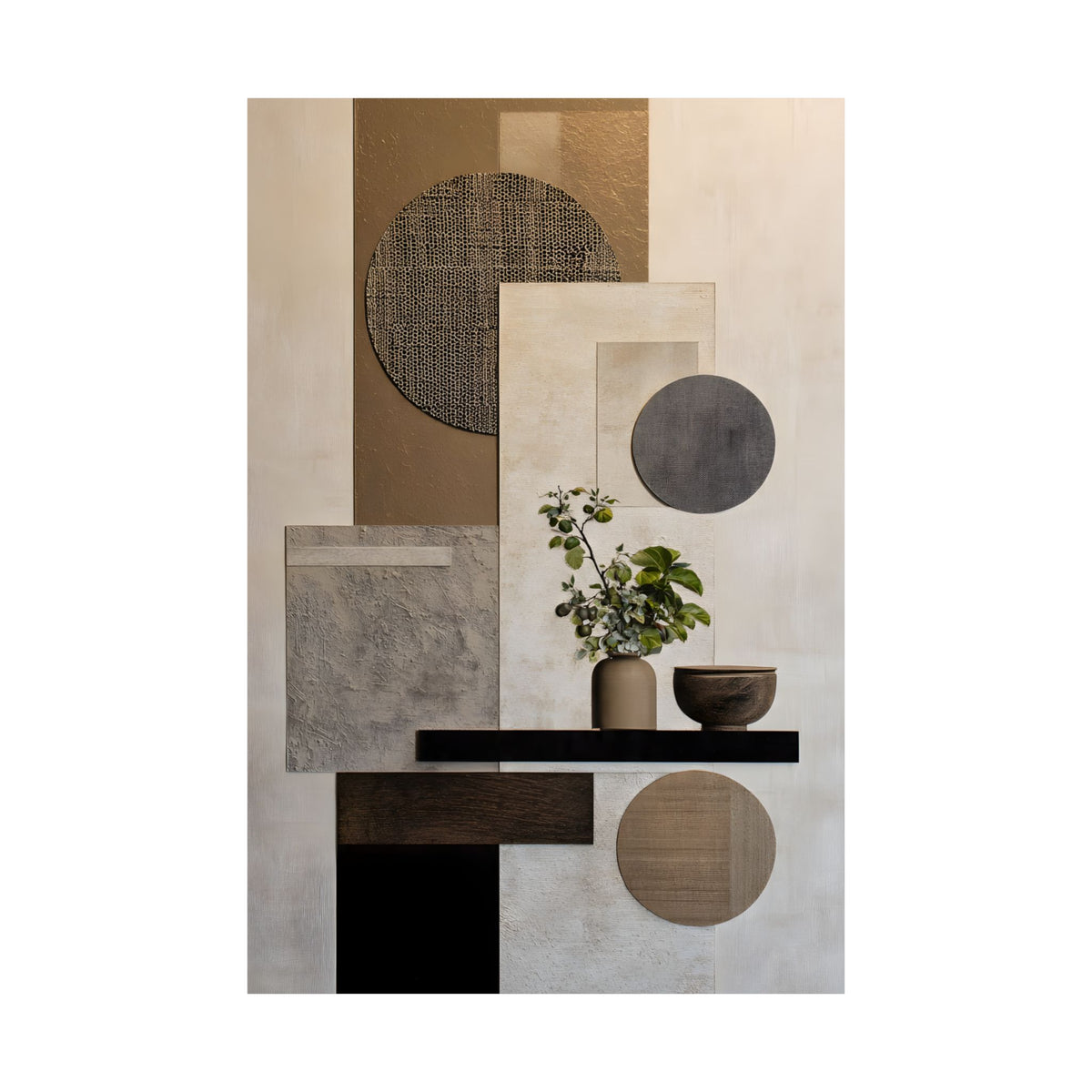 Neutral Geometric Still Life Poster — Matte Vertical Wall Art