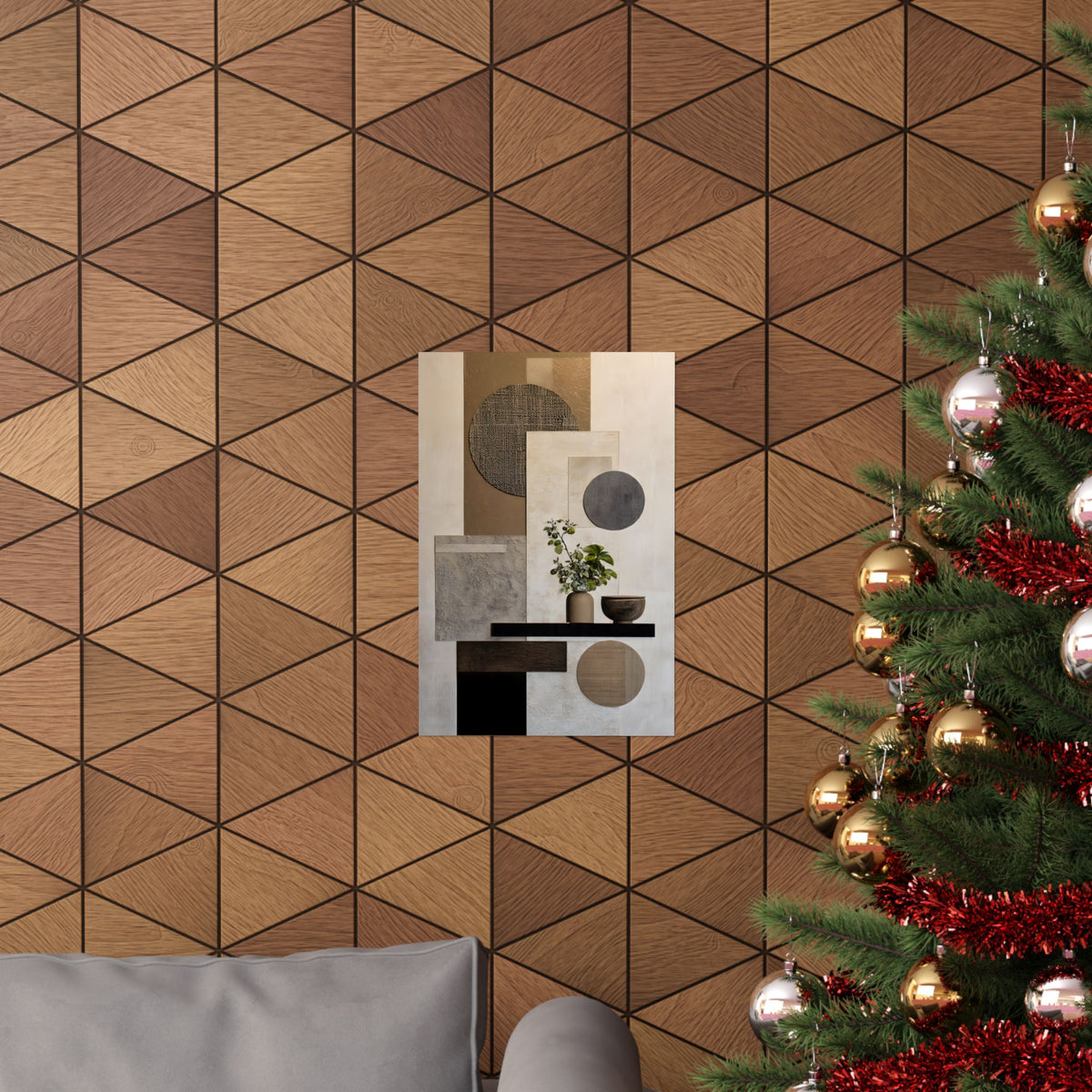 Neutral Geometric Still Life Poster — Matte Vertical Wall Art