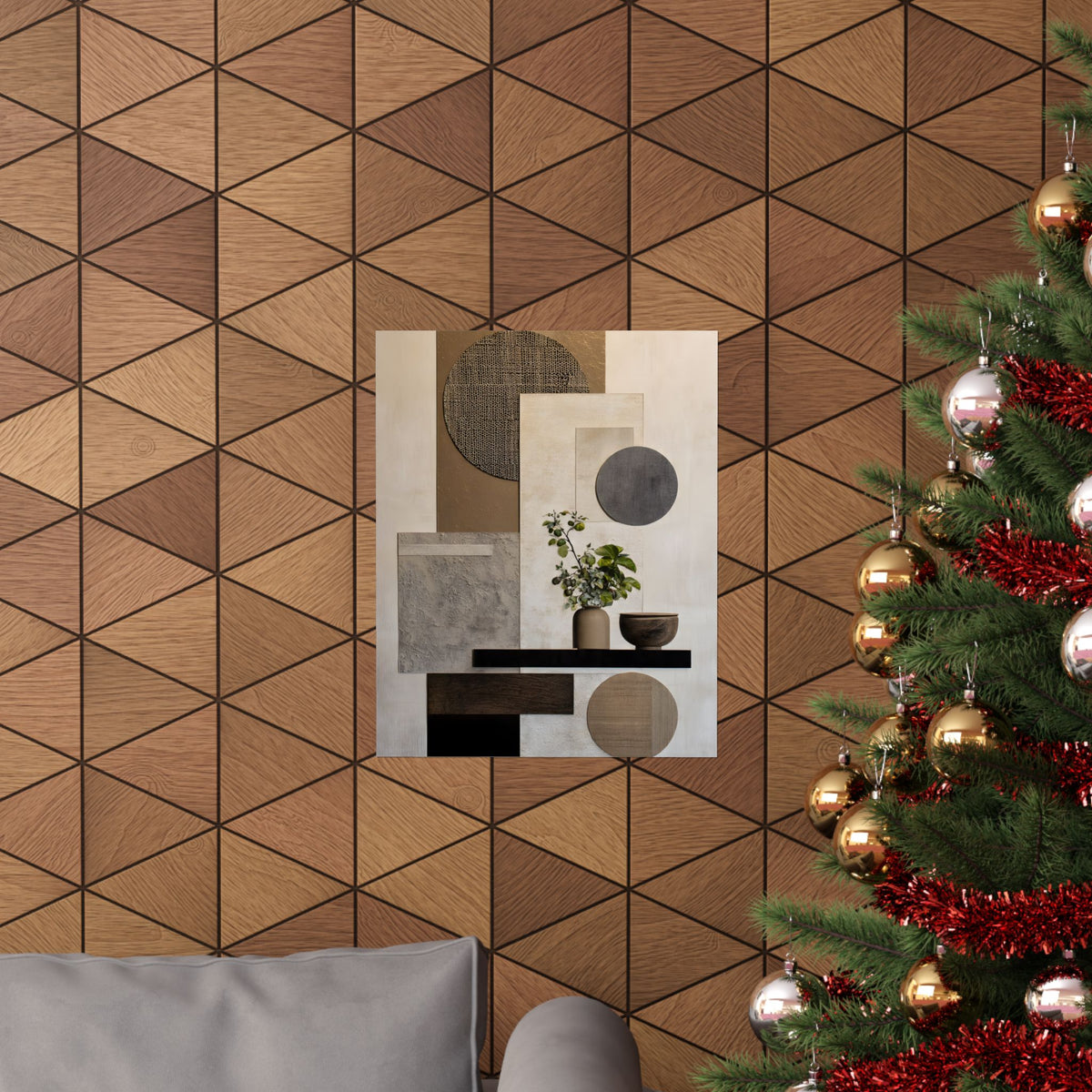 Neutral Geometric Still Life Poster — Matte Vertical Wall Art