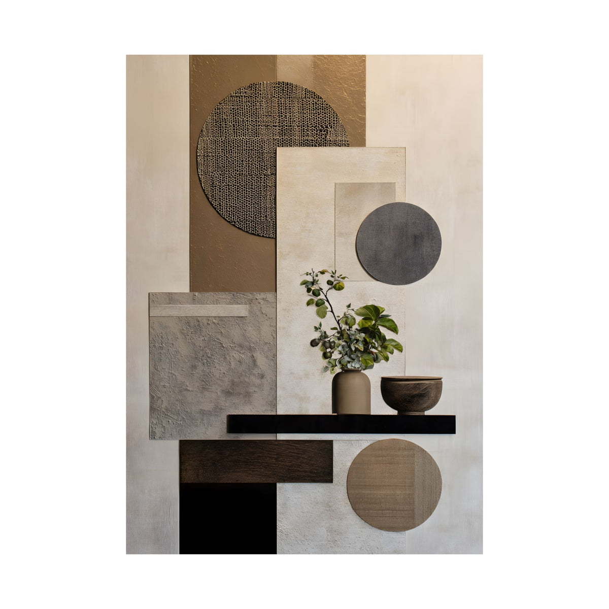 Neutral Geometric Still Life Poster — Matte Vertical Wall Art